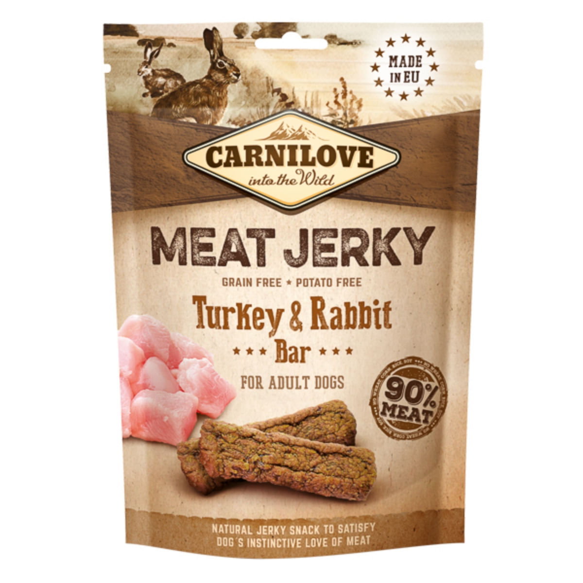 CARNILOVE Jerky, XS-XL, Curcan și Iepure, punguță recompense fără cereale câini, 100g - poza 1