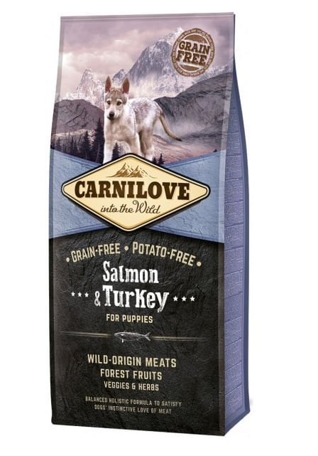 CARNILOVE Junior S-XL, Somon și Curcan, hrană uscată fără cereale câini junior, 12kg - poza 1