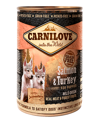 CARNILOVE Junior, Somon și Curcan, conservă hrană umedă fără cereale câini junior, (în aspic), 400g - poza 2