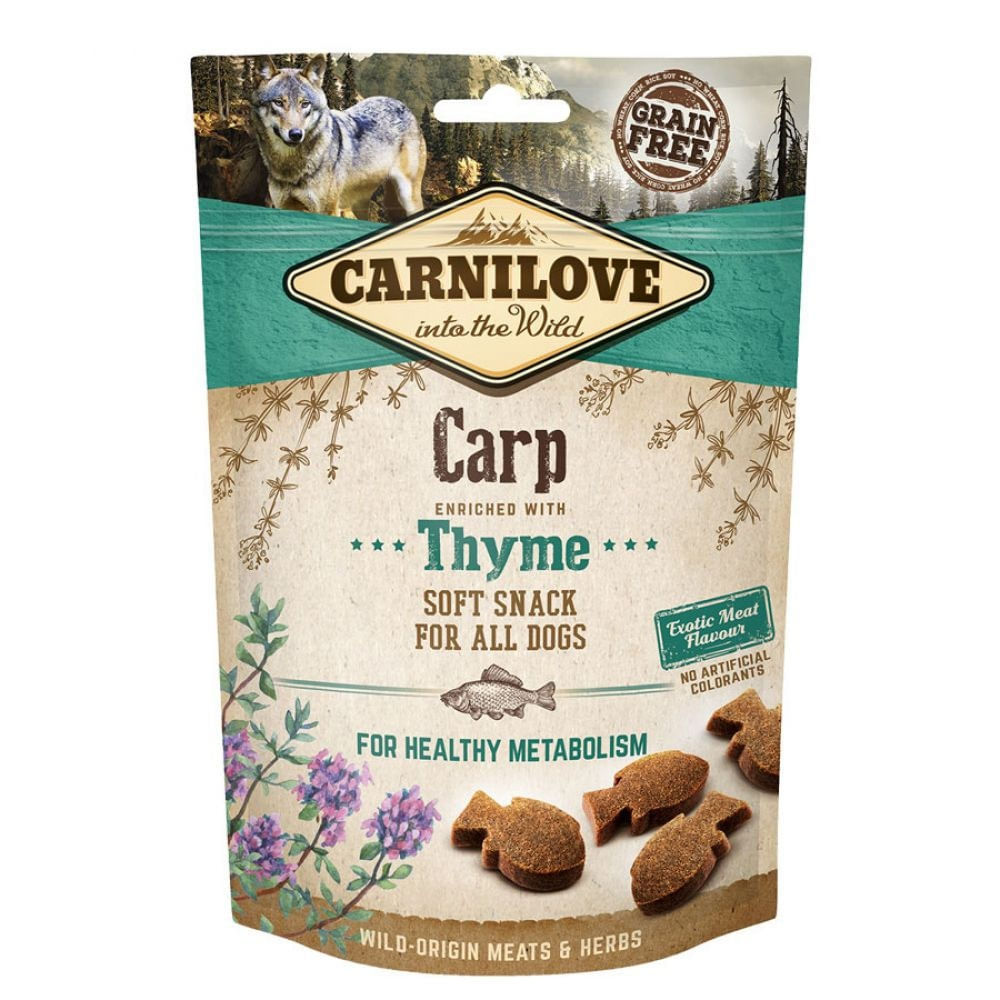 CARNILOVE Semi Moist Snack, Crap cu Cimbru, recompense funcționale fără cereale câini, suport metabolic, 200g - poza 3