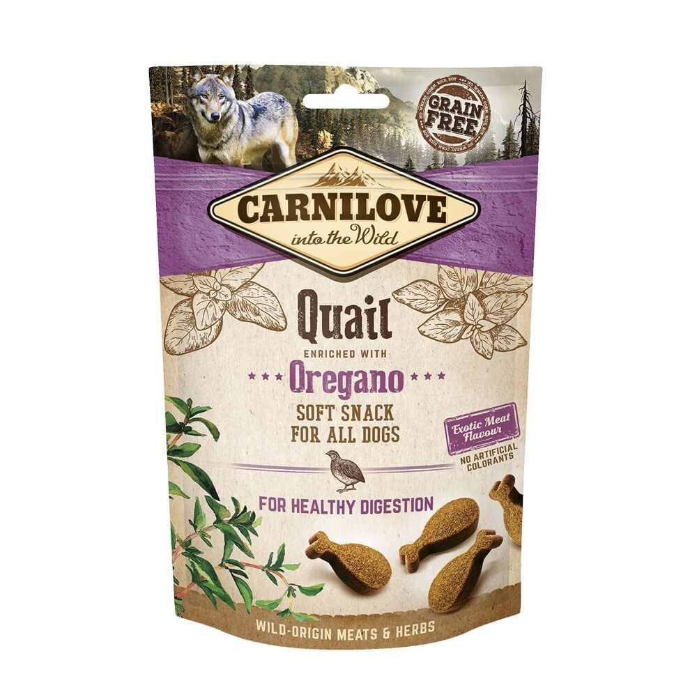 CARNILOVE Semi Moist Snack, Prepeliță cu Oregano, recompense funcționale fără cereale câini, sensibilități digestive, 200g - poza 3