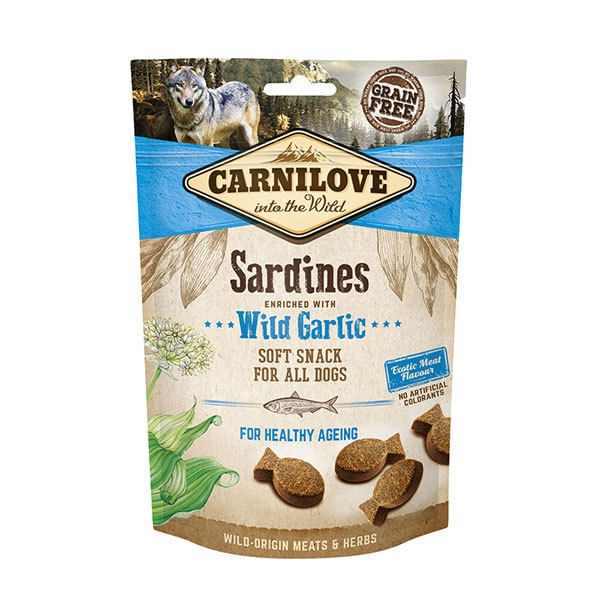 CARNILOVE Semi Moist Snack, Sardine cu Usturoi Sălbatic, recompense funcționale fără cereale câini seniori, 200g - poza 1