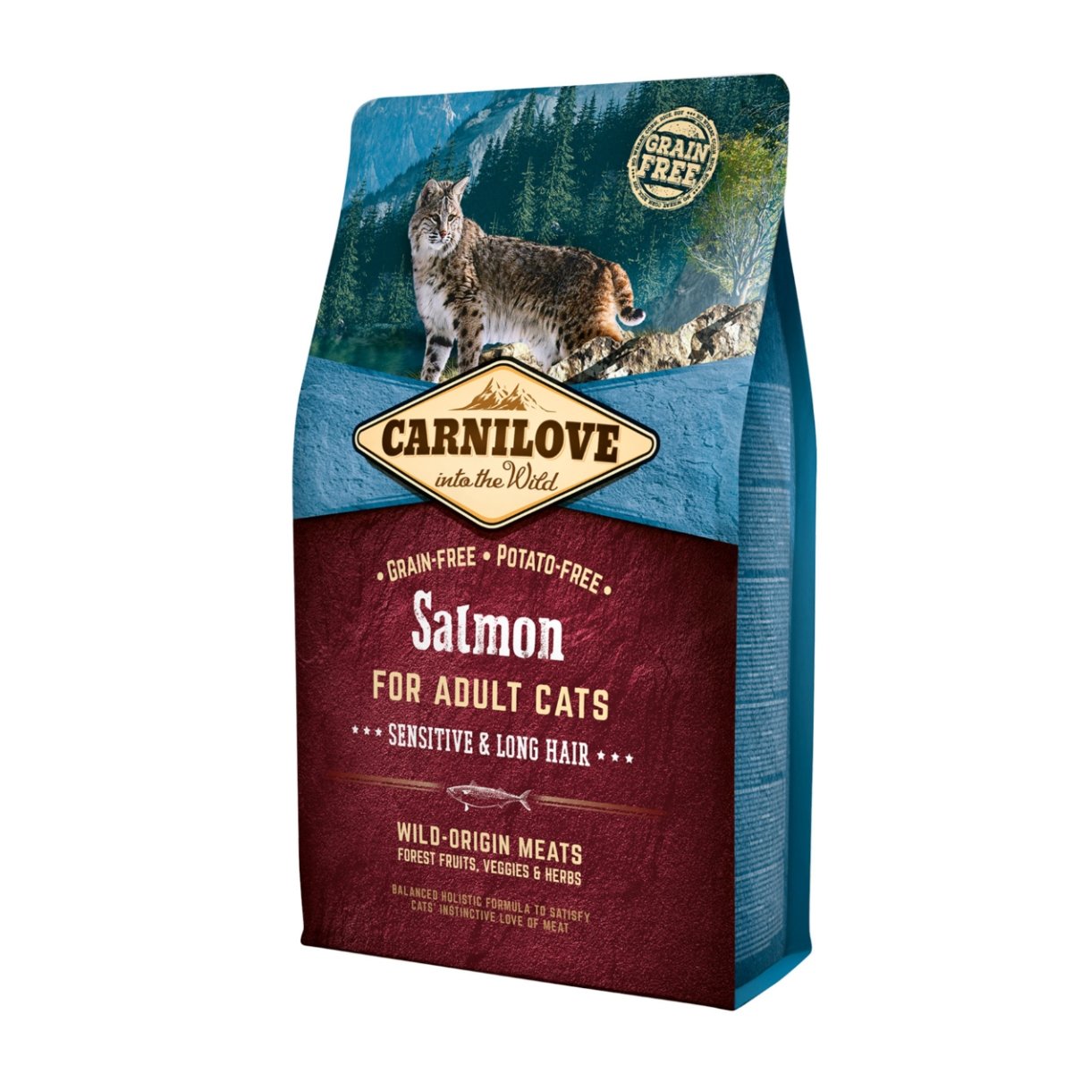 CARNILOVE Sensitive & Long Hair, Somon, hrană uscată fără cereale pisici, sensibilități digestive, piele și blană, 2kg - poza 1