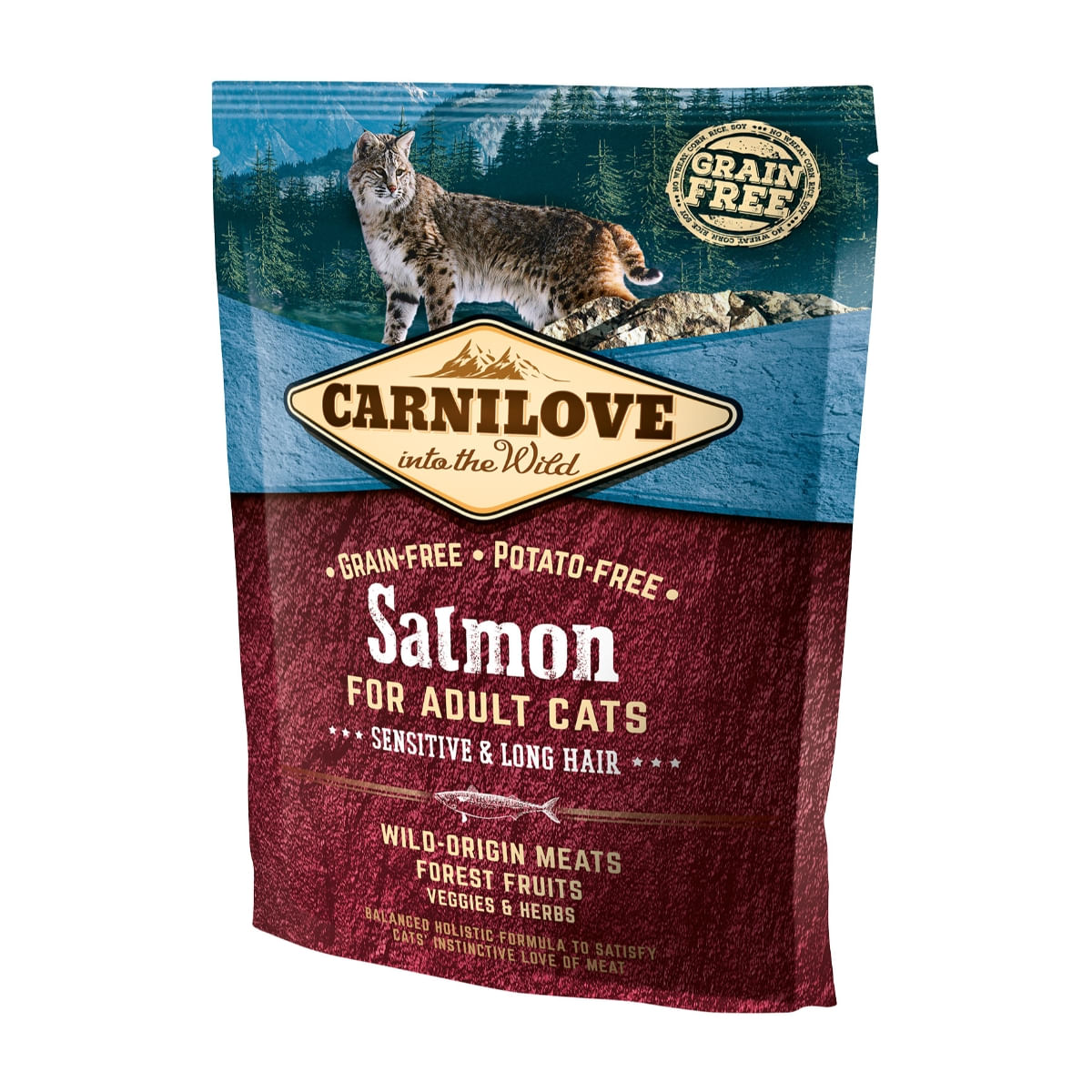 CARNILOVE Sensitive & Long Hair, Somon, hrană uscată fără cereale pisici, sensibilități digestive, piele și blană, 400g - poza 2