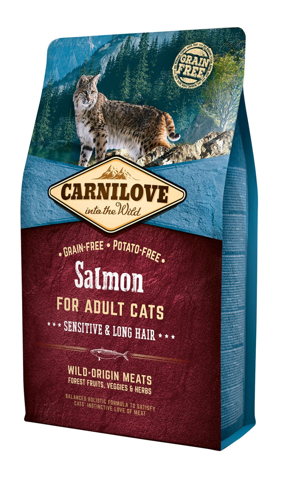 CARNILOVE Sensitive & Long Hair, Somon, hrană uscată fără cereale pisici, sensibilități digestive, piele și blană, 6kg - poza 1