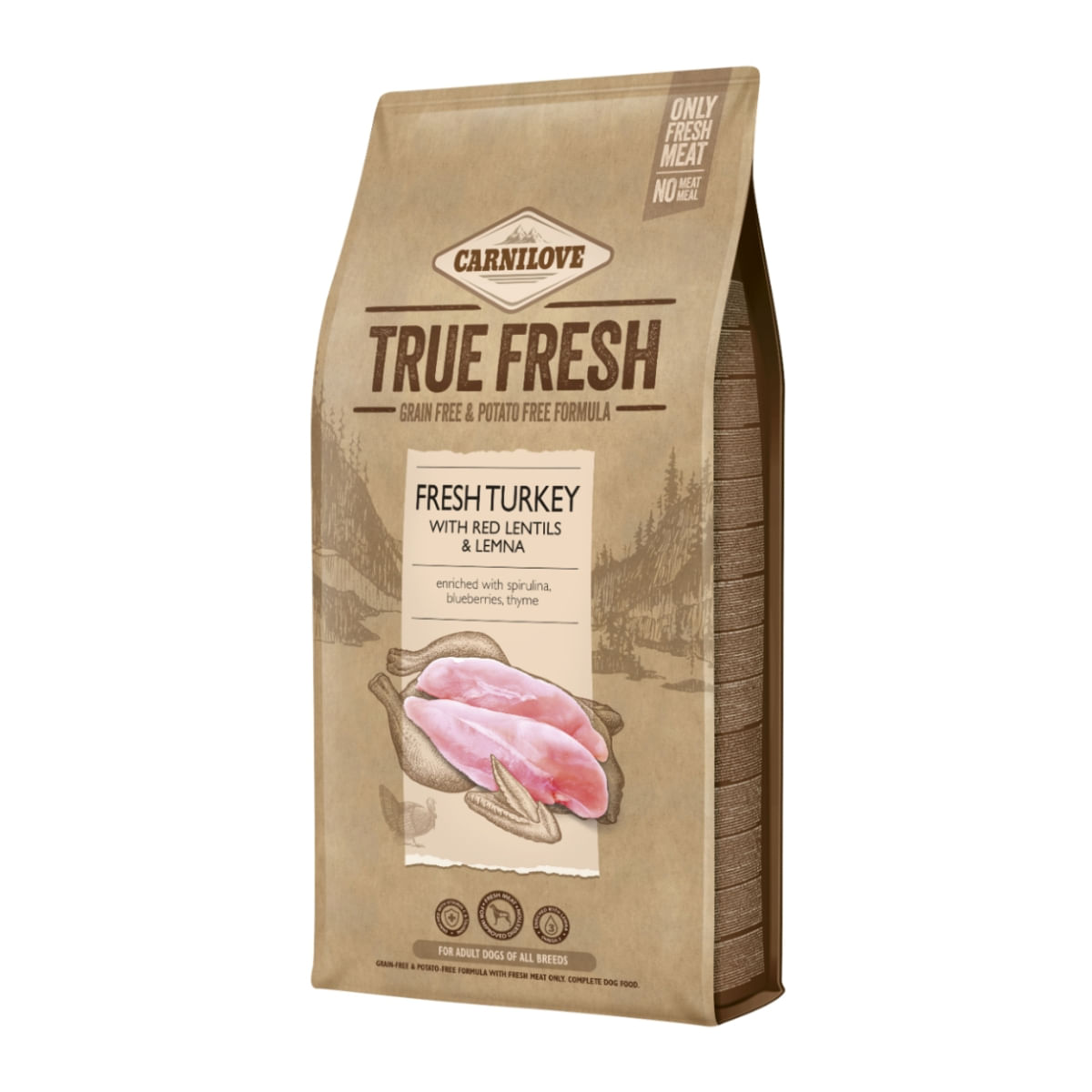 CARNILOVE True Fresh Adult S-XL, Curcan proaspăt cu linte roșie, hrană uscată fără cereale câini, 11.4kg - poza 1