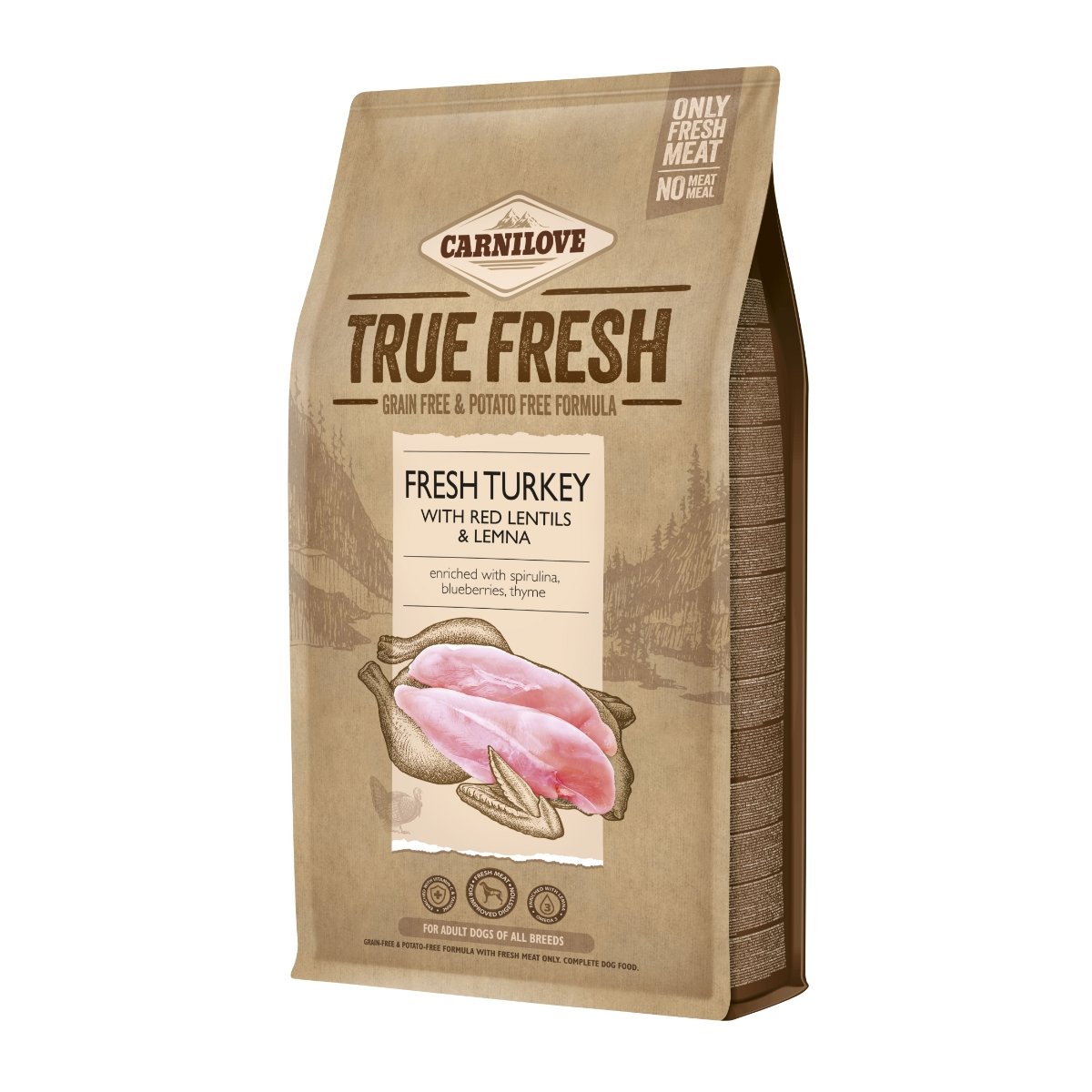 CARNILOVE True Fresh Adult S-XL, Curcan proaspăt cu linte roșie, hrană uscată fără cereale câini, 4kg - poza 2