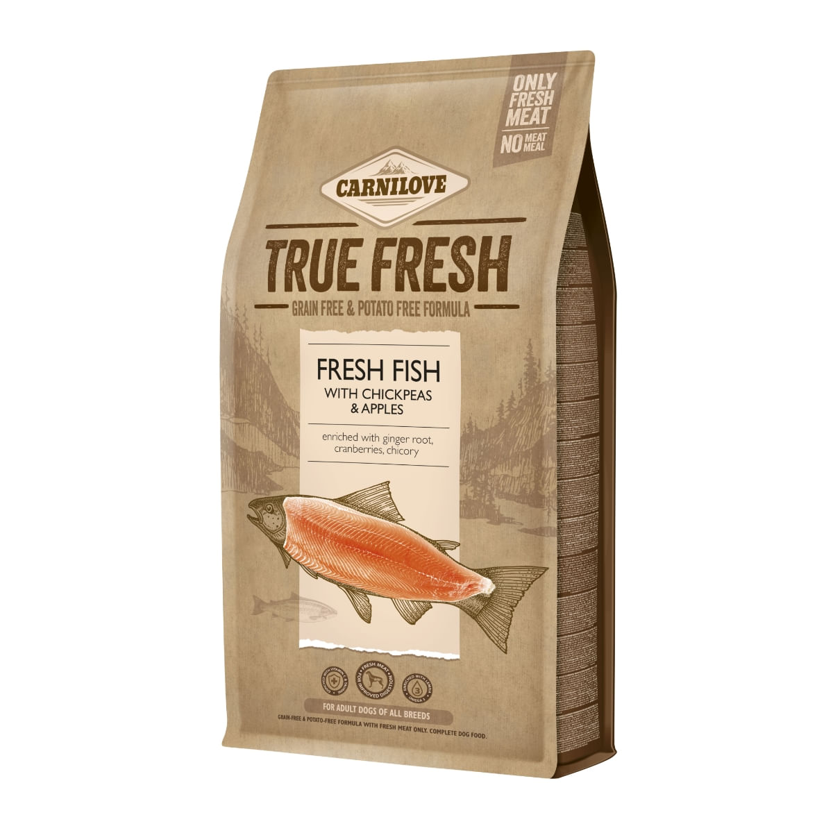 CARNILOVE True Fresh Adult S-XL, Pește proaspăt cu năut și mere, hrană uscată fără cereale câini, 4kg - poza 1