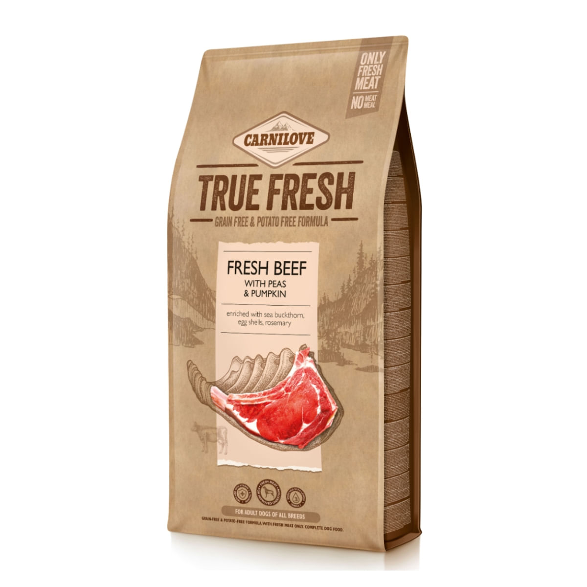 CARNILOVE True Fresh Adult S-XL, Vită proaspătă cu mazăre și dovleac, hrană uscată fără cereale câini, 11.4kg - poza 2