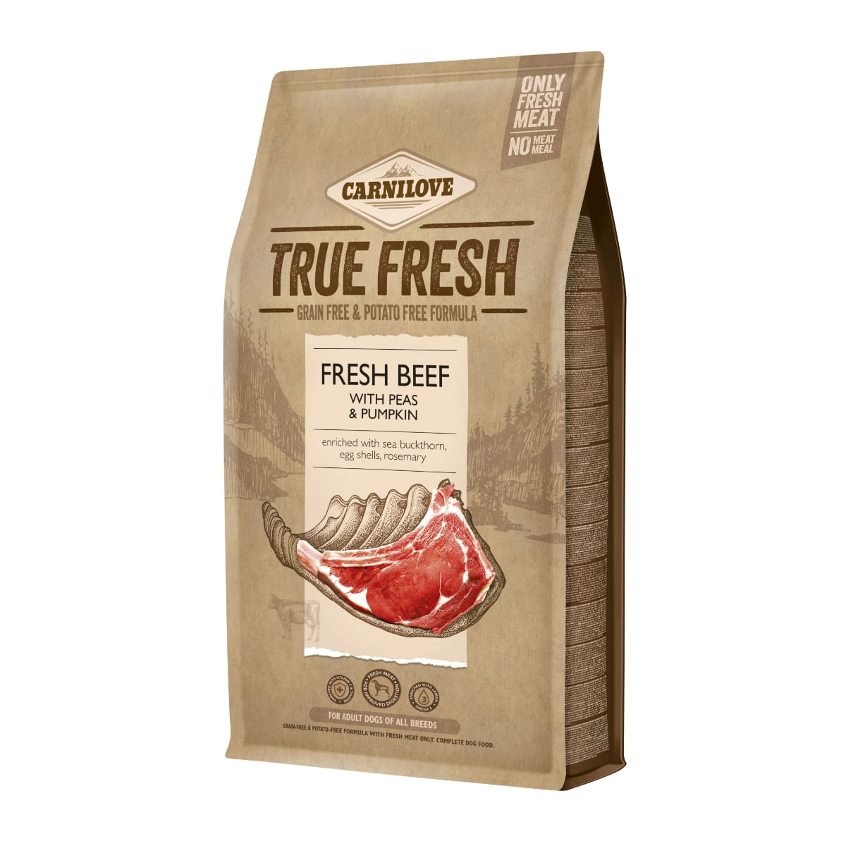CARNILOVE True Fresh Adult S-XL, Vită proaspătă cu mazăre și dovleac, hrană uscată fără cereale câini, 4kg - poza 2