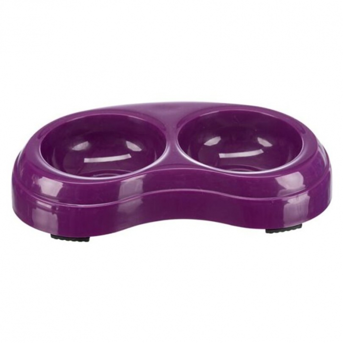 Castron din plastic dublu pentru caini 2 x 0.2 l 10 cm