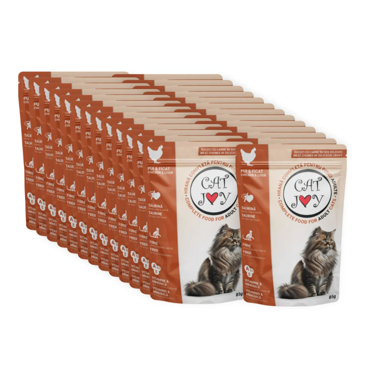 CAT JOY, Pui și Ficat, plic hrană umedă pisici, (în sos), bax, 85g x 24buc - poza 1