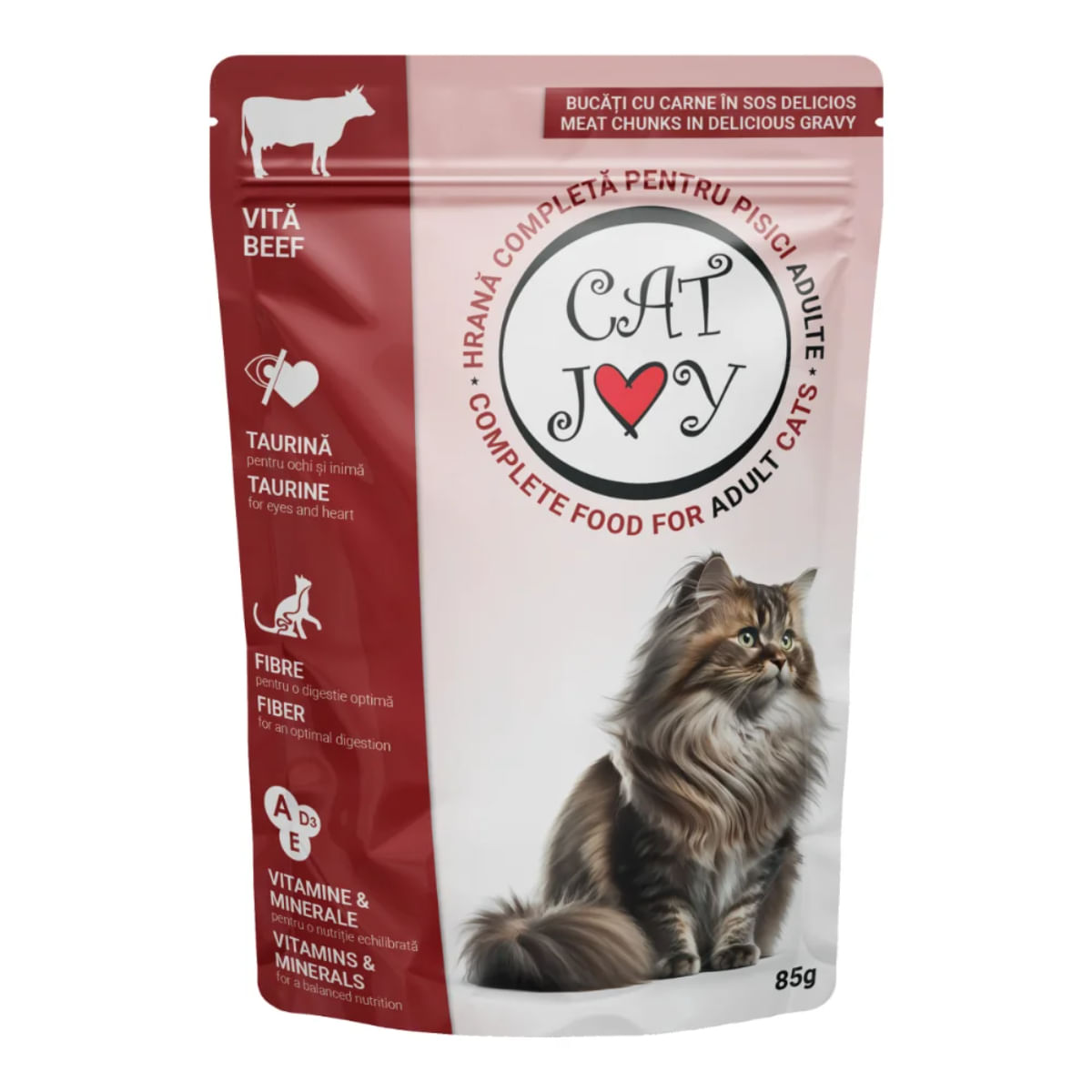CAT JOY, Vită, plic hrană umedă pisici, (în sos), 85g
