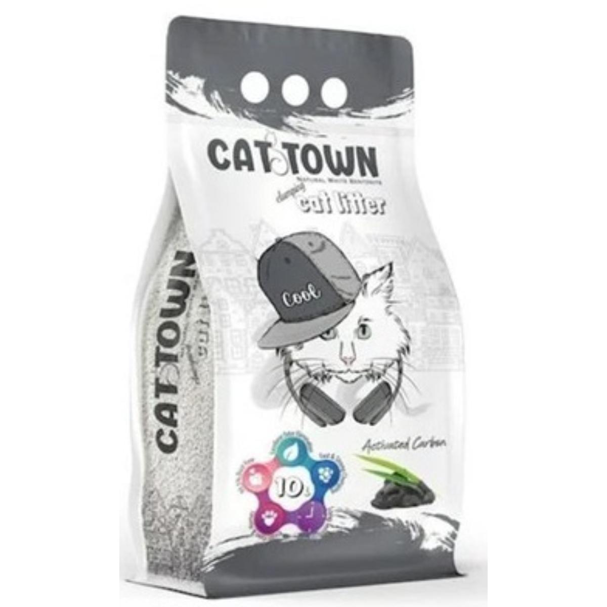 CAT TOWN Active Carbon, neparfumat, așternut igienic pisici, granule, bentonită, aglomerant, fără praf, 10l - poza 1