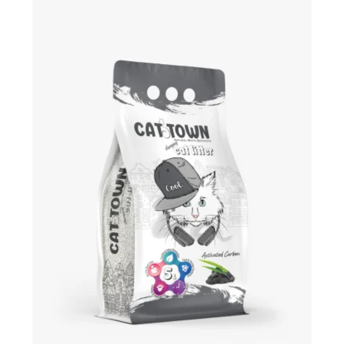 CAT TOWN Active Carbon, neparfumat, așternut igienic pisici, granule, bentonită, aglomerant, fără praf, 5l - poza 2