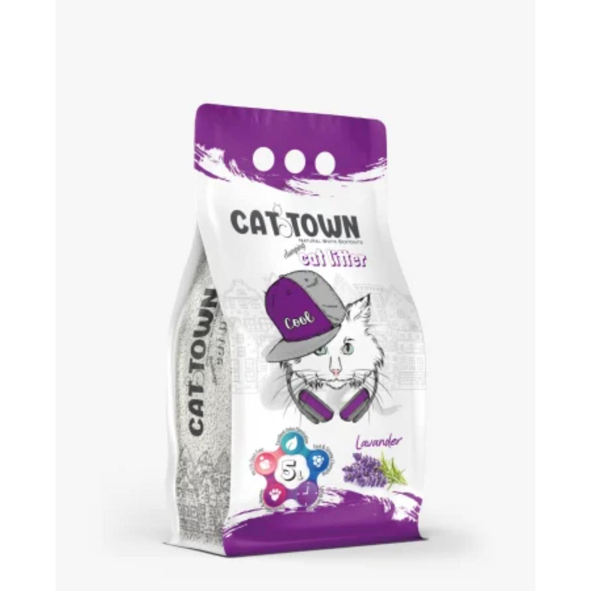 CAT TOWN, Lavanda, așternut igienic pisici, granule, bentonită, aglomerant, fără praf, 5l - poza 2