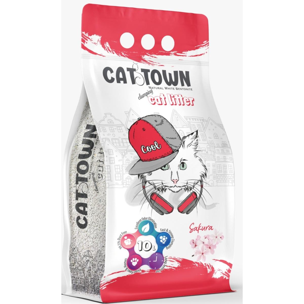 CAT TOWN, Sakura, așternut igienic pisici, granule, bentonită, aglomerant, fără praf, 10l - poza 1