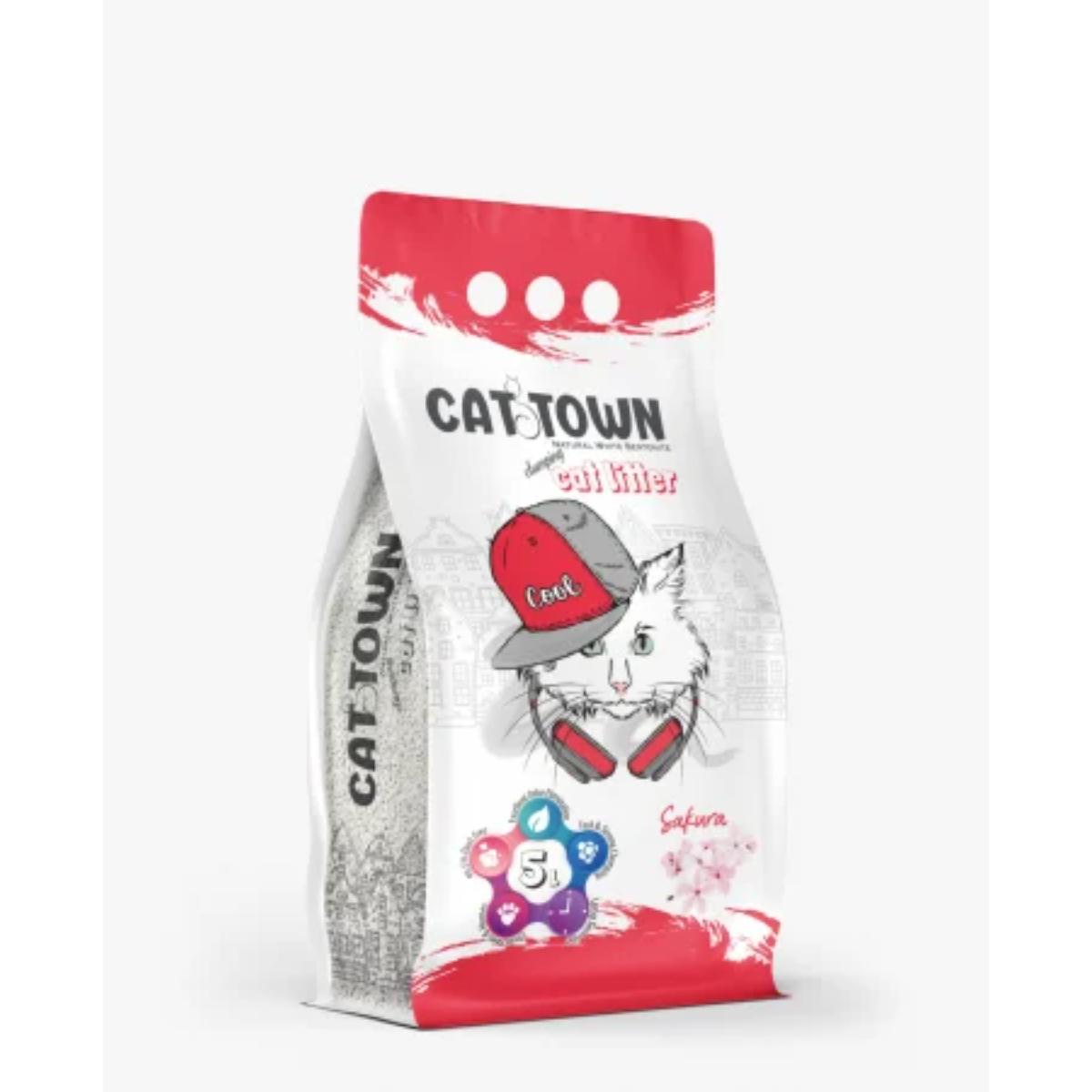 CAT TOWN, Sakura, așternut igienic pisici, granule, bentonită, aglomerant, fără praf, 5l - poza 1