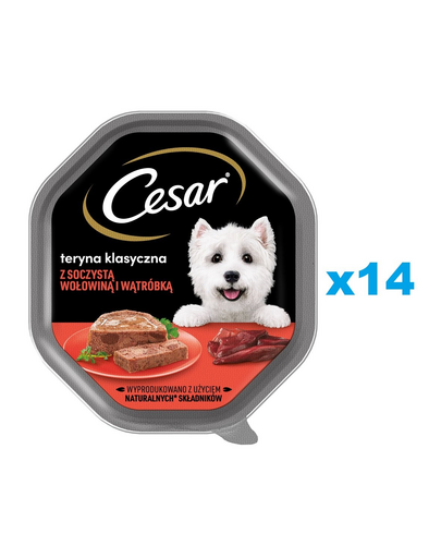 CESAR Pachet mancare umeda pentru caini adulti, ficat si vita 14x150 g