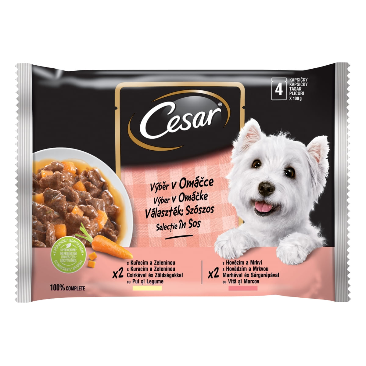 CESAR Selecții, 2 arome, pachet mixt, plic hrană umedă, (în sos), 100g x 4 - poza 1
