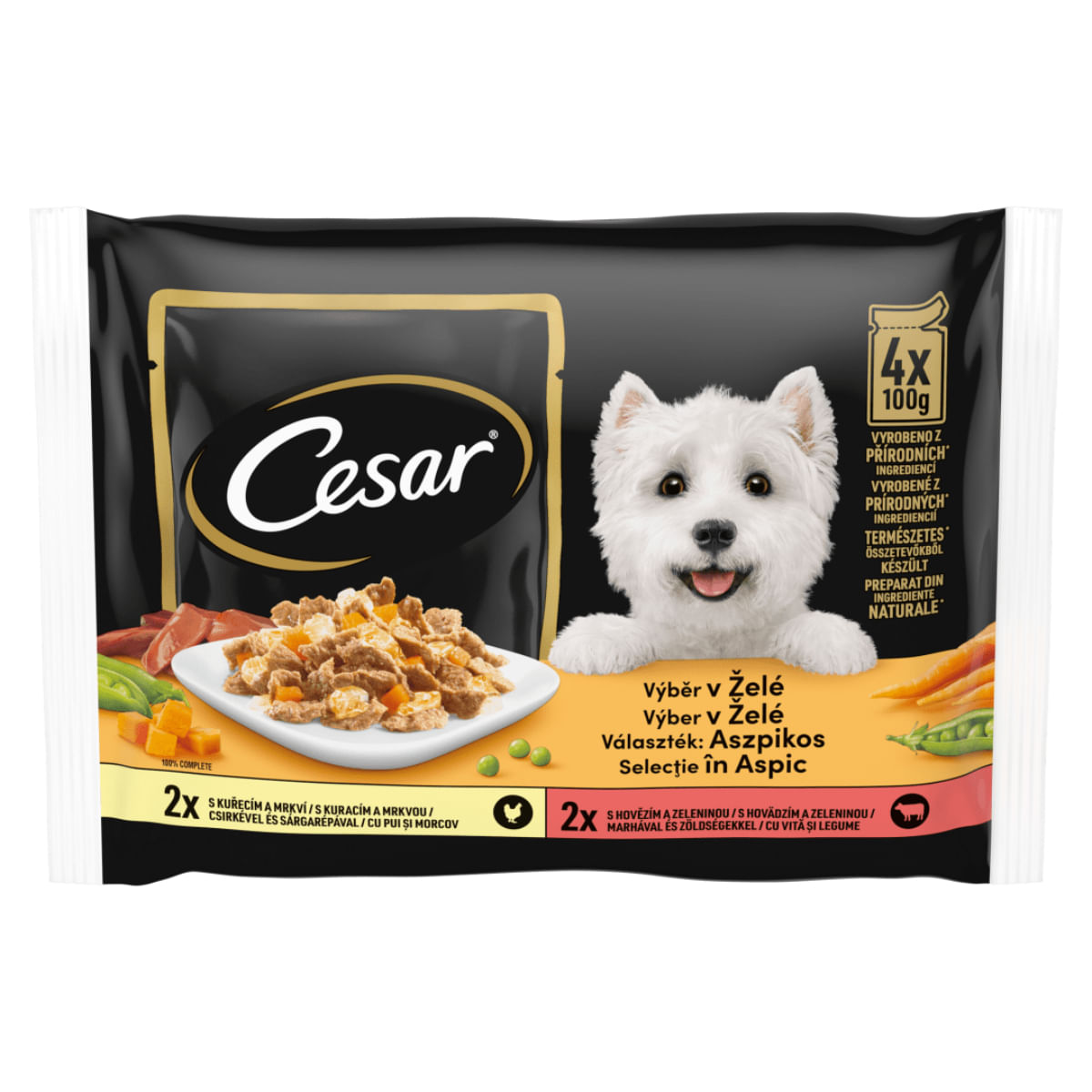 CESAR Selectii in Aspic, XS-M, Pui și Vită, plic hrană umedă câini, (în aspic), multipack, 100g x 4buc - poza 1