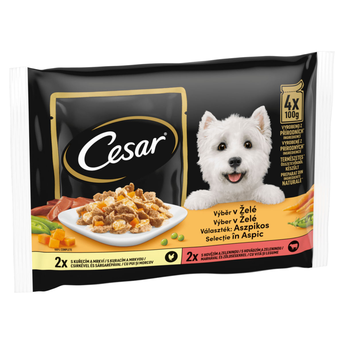 CESAR Selectii in Aspic, XS-M, Pui și Vită, plic hrană umedă câini, (în aspic), multipack, 100g x 4buc - poza 3