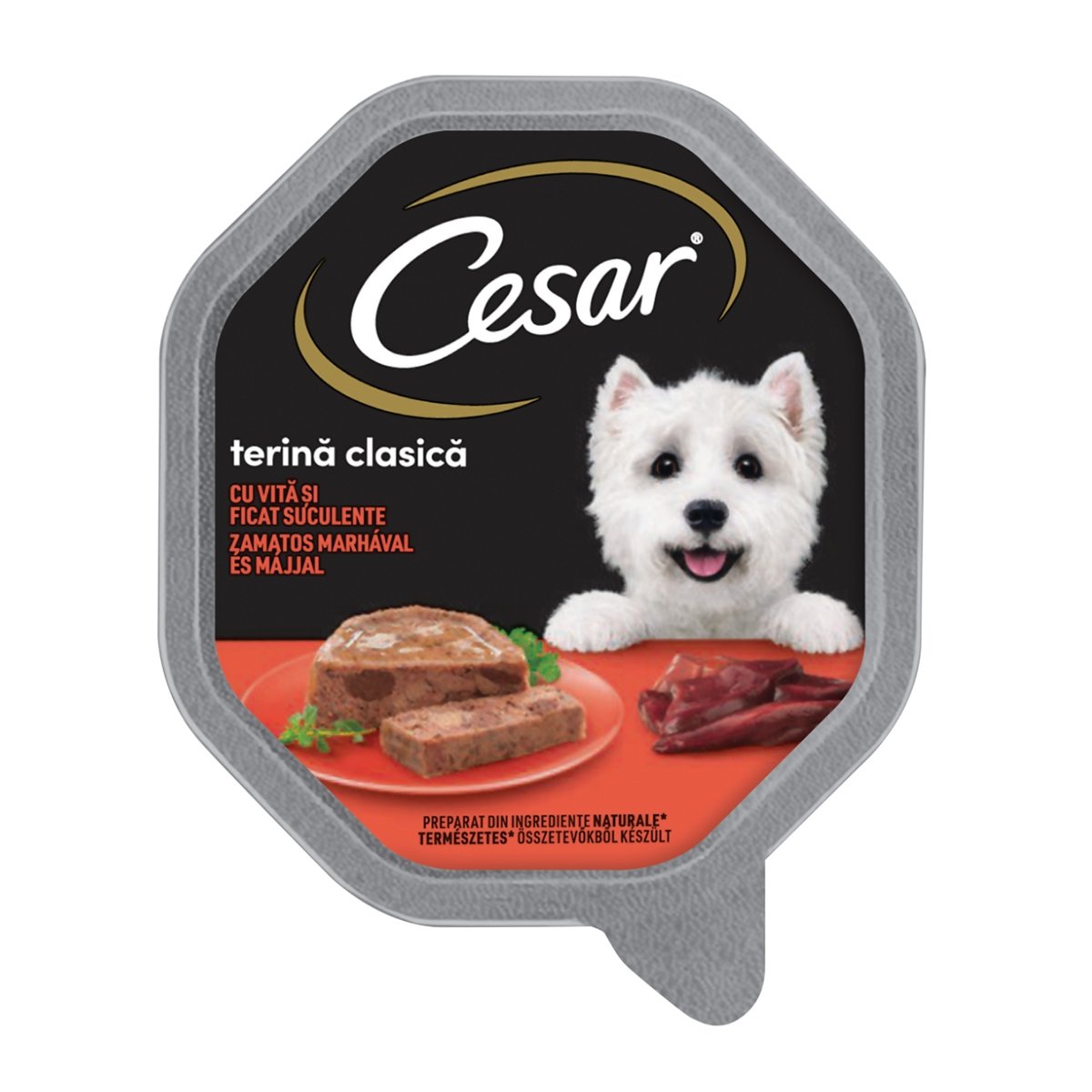 CESAR Terină clasică, Vită și Ficat, taviță hrană umedă câini, (pate), 150g - poza 1
