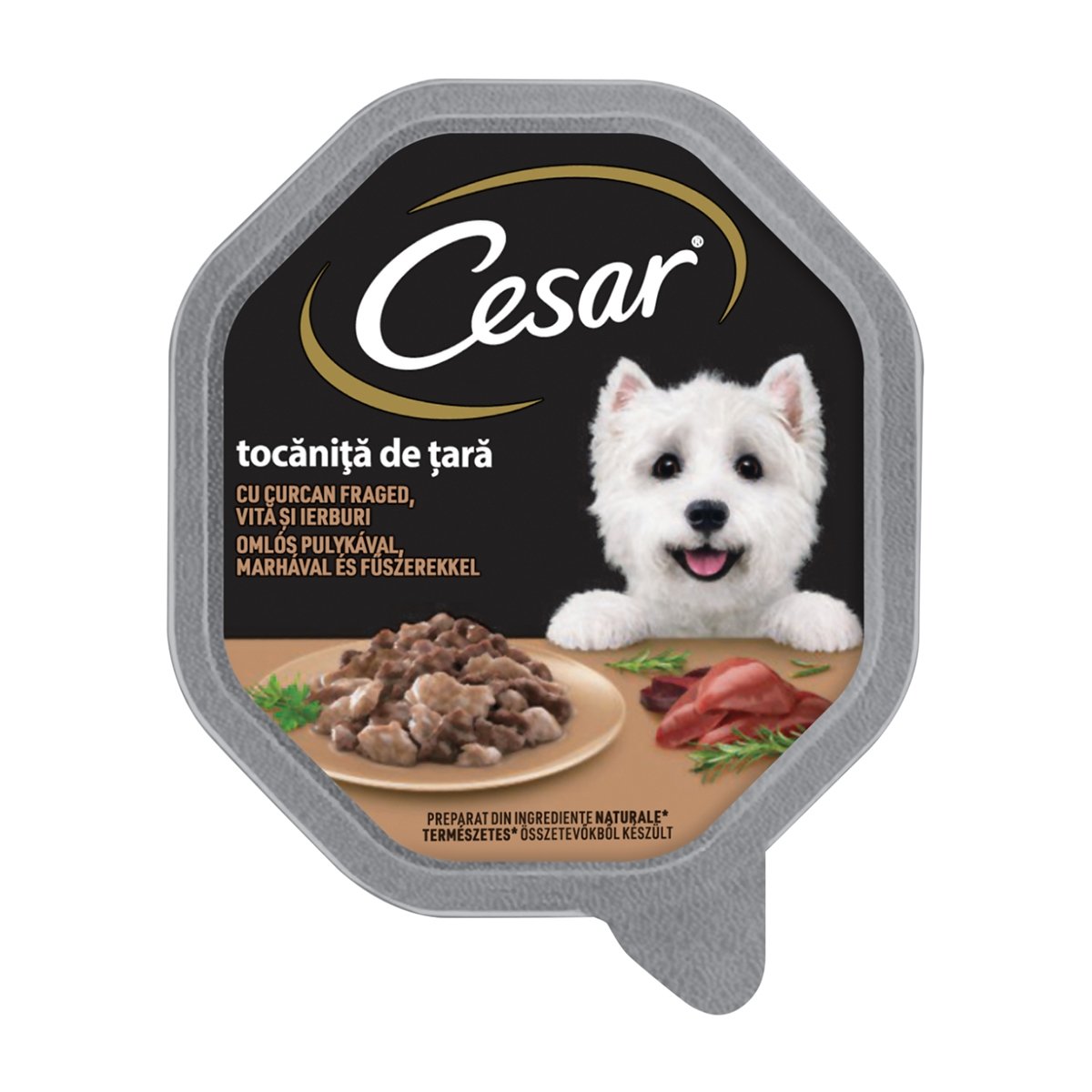 CESAR Tocăniță de țară, Curcan, Vită și Ierburi, taviță hrană umedă câini, (în suc propriu), 150g - poza 1