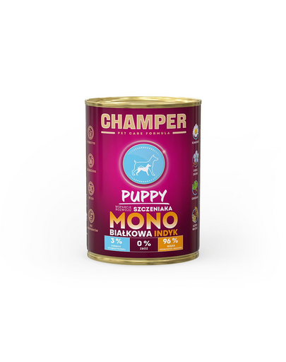 CHAMPER Puppy hrana umeda pentru catei 400 g monoproteica, curcan