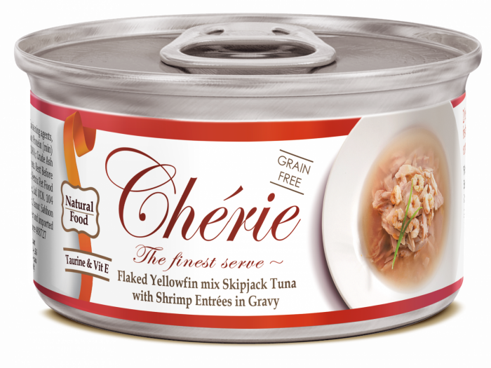 Cherie Adult Cat Grain Free Mix Fulgi de Ton cu Creveti in Sos 80 g