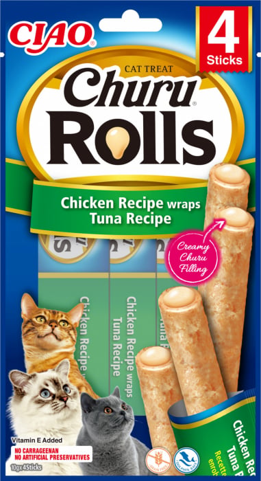 Churu Rolls Recompense pentru Pisici cu Pui si Ton fara cereale - 4x10g