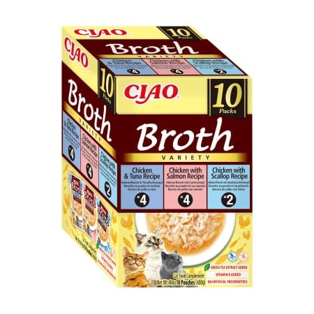 Ciao Broth Variety Pui, Somon, Ton & Scoici, 10 x 40 grame