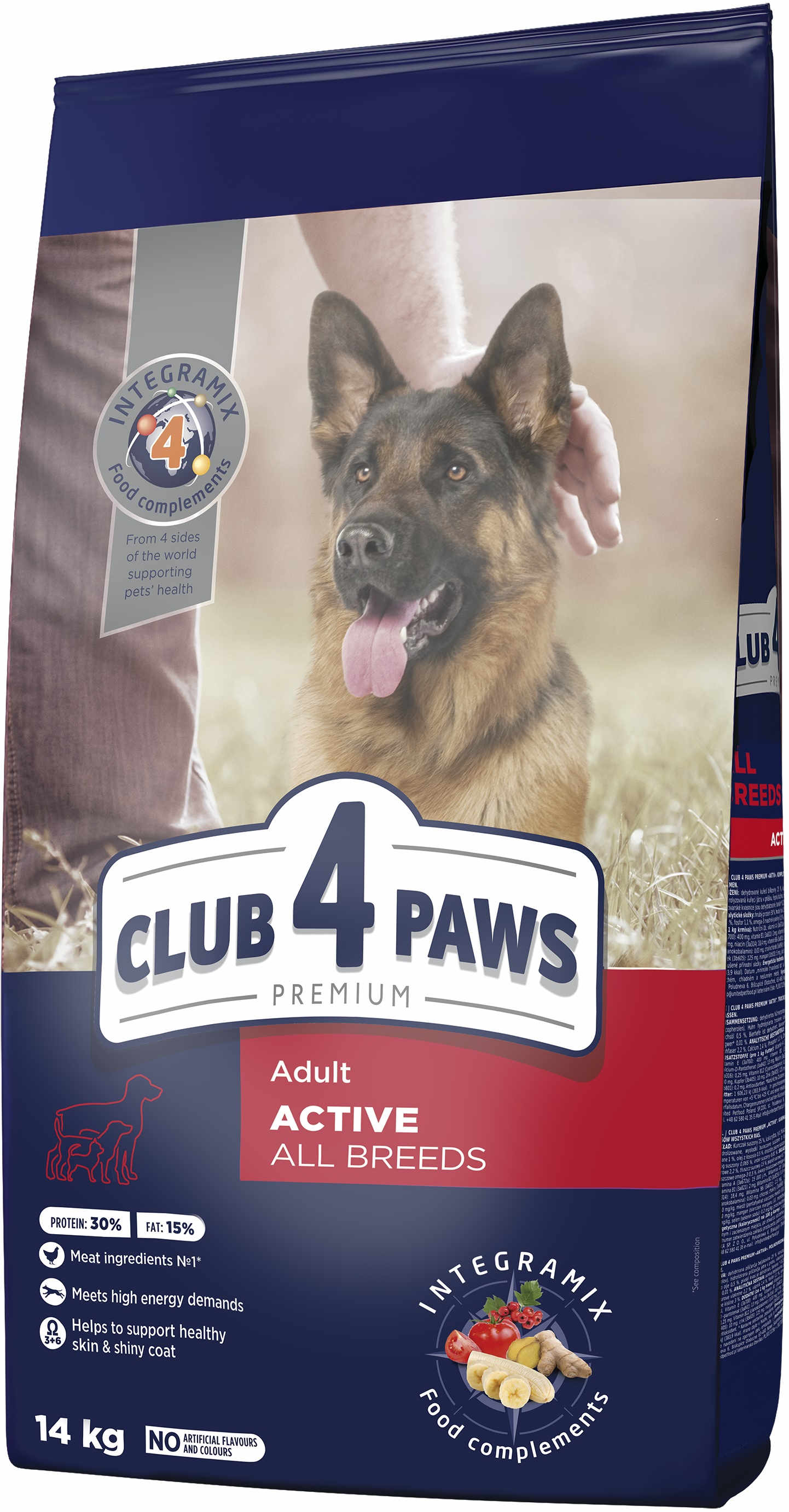 CLUB 4 PAWS Hrană uscată pt câini Adult ACTIVE 14kg