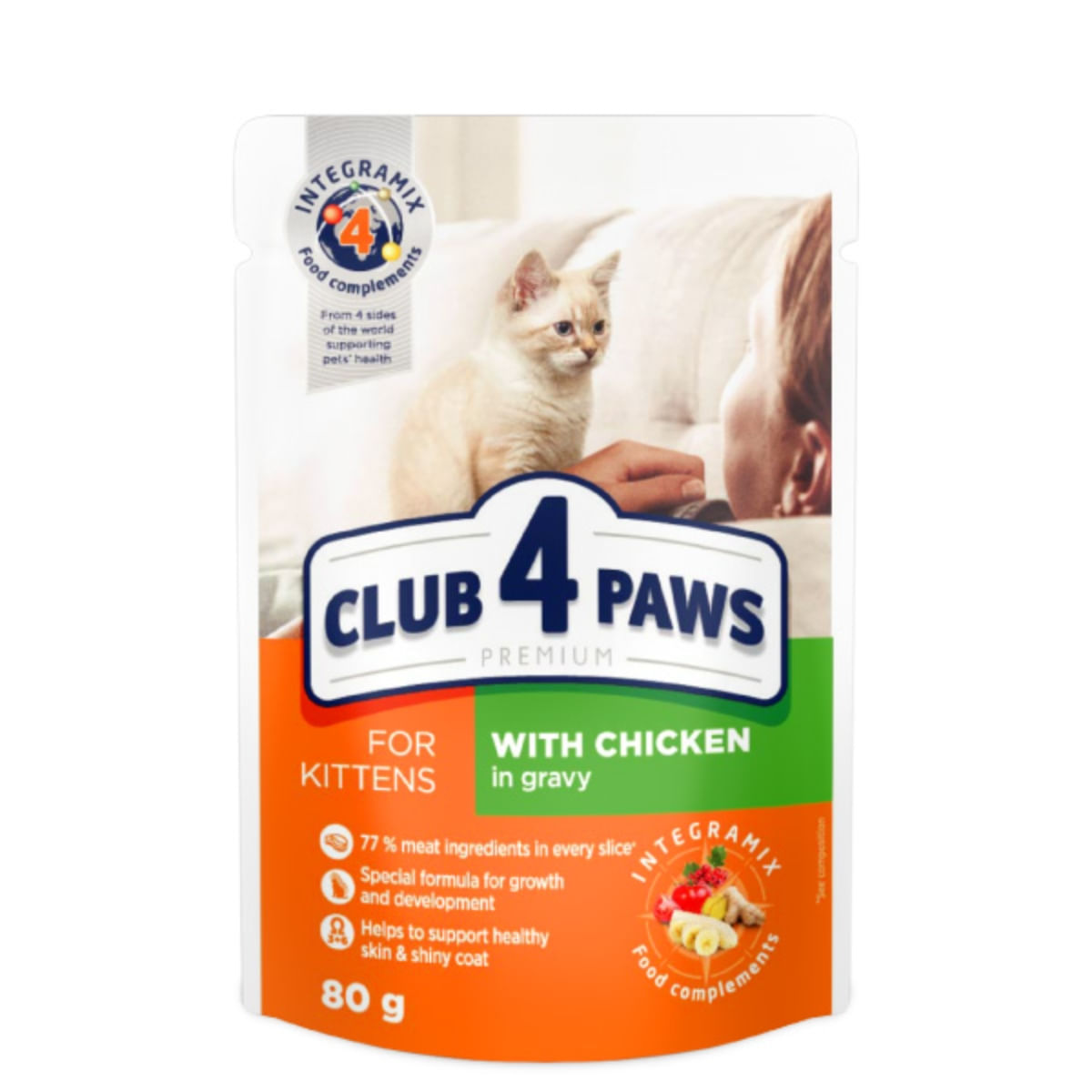 CLUB 4 PAWS Premium Kitten, Pui, hrană umedă pisici junior, (în sos) CLUB 4 PAWS Premium Kitten, Pui, plic hrană umedă pisici junior, (în sos), 80g - poza 2
