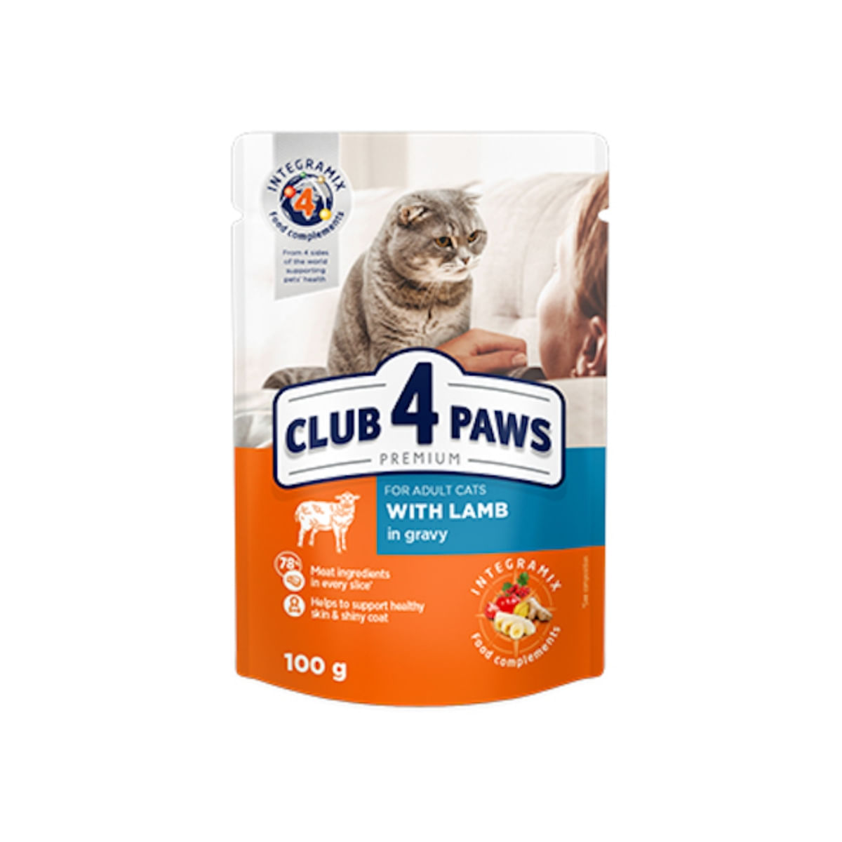 CLUB 4 PAWS Premium, Miel, hrană umedă pisici, (în sos) CLUB 4 PAWS Premium, Miel, plic hrană umedă pisici, (în sos), bax, 100g x 24buc - poza 1