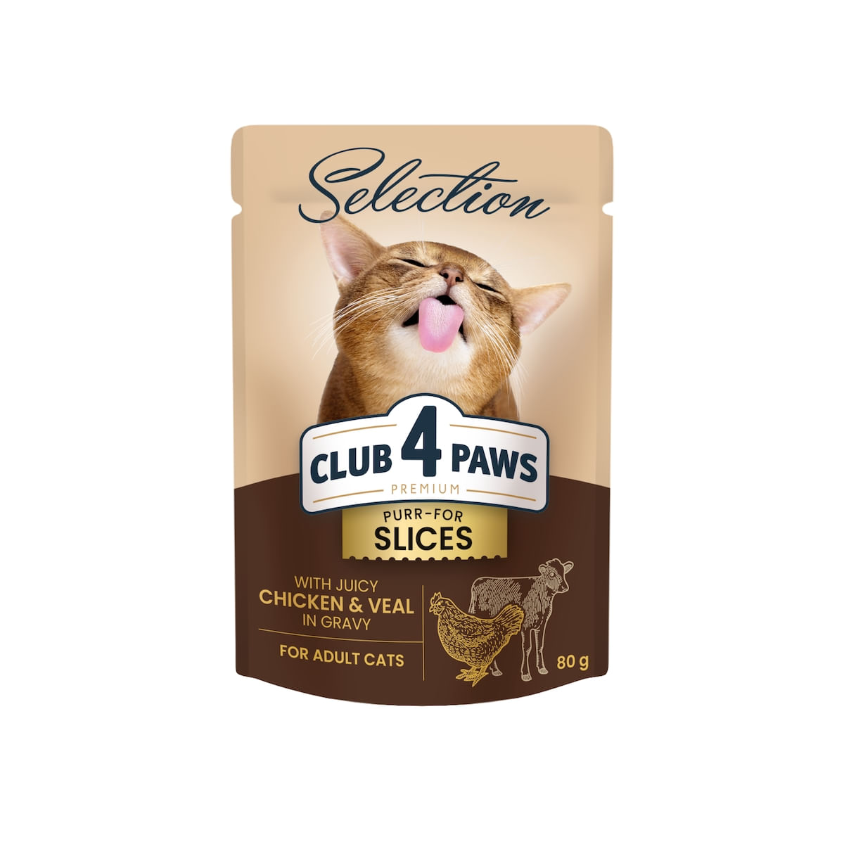CLUB 4 PAWS Premium Plus Selection, Pui și Vită, plic hrană umedă pisici, (în sos), 80g - poza 1