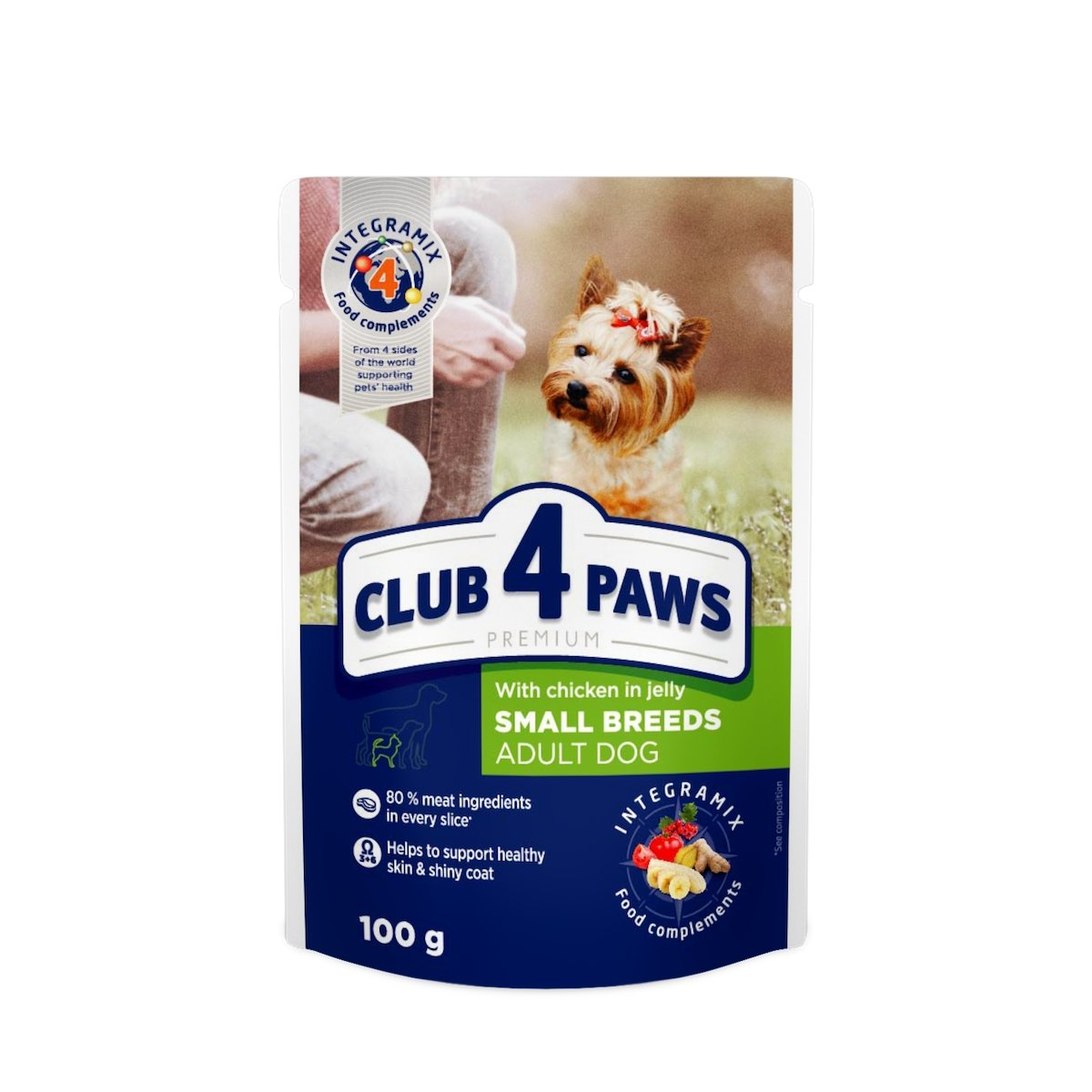 CLUB 4 PAWS Premium, Pui, hrană umedă câini, (în aspic) CLUB 4 PAWS Premium, XS-XL, Pui, plic hrană umedă câini, (în aspic), 100g x 24buc