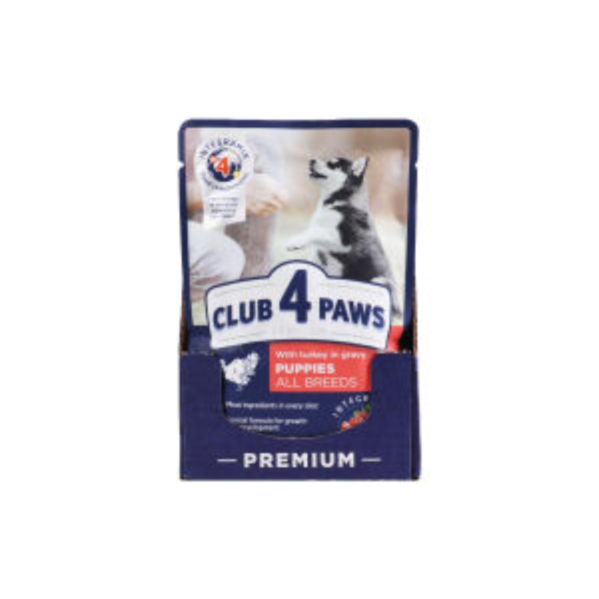 CLUB 4 PAWS Premium Puppy, Curcan, hrană umedă câini junior, (în sos) CLUB 4 PAWS Premium Puppies, XS-XL, Curcan, plic hrană umedă câini junior, (în aspic), bax, 100g x 24 - poza 1