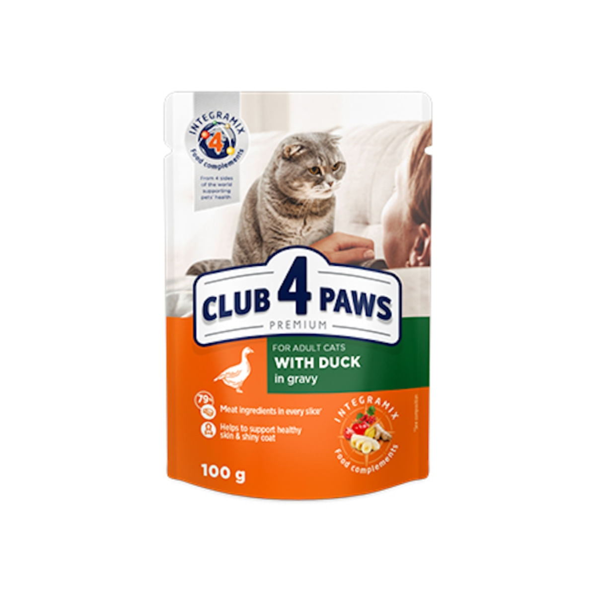 CLUB 4 PAWS Premium, Rață, hrană umedă pisici, (în sos) CLUB 4 PAWS Premium, Rață, plic hrană umedă pisici, (în sos), 100g - poza 1