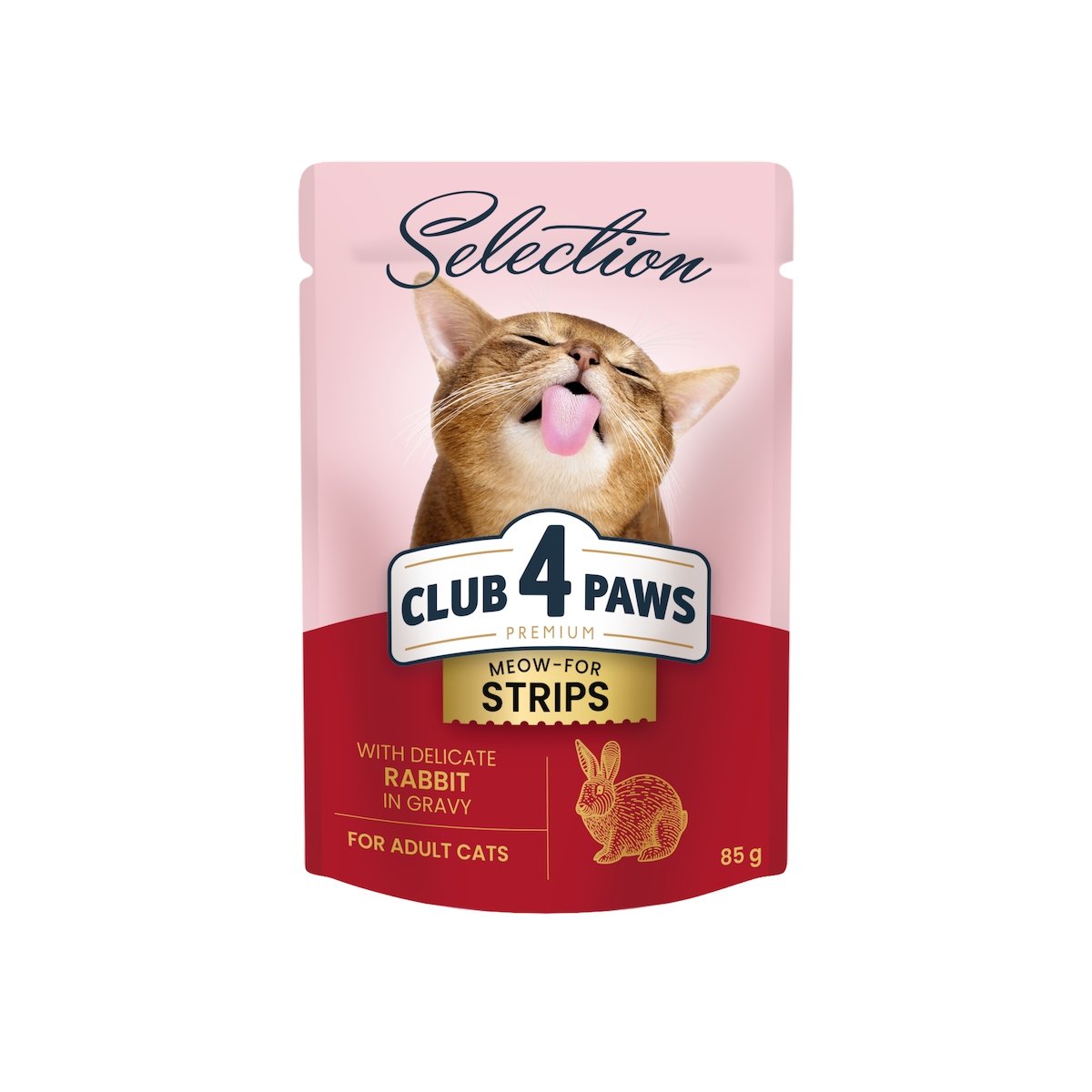 CLUB 4 PAWS Premium Selection Stripsuri, Iepure, plic hrană umedă pisici, (în sos), 85g - poza 1