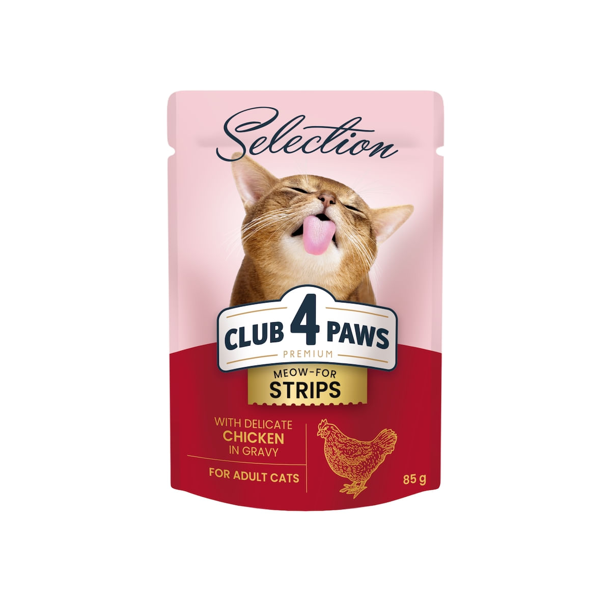CLUB 4 PAWS Premium Selection Stripsuri, Pui, plic hrană umedă pisici, (în sos), 85g - poza 2