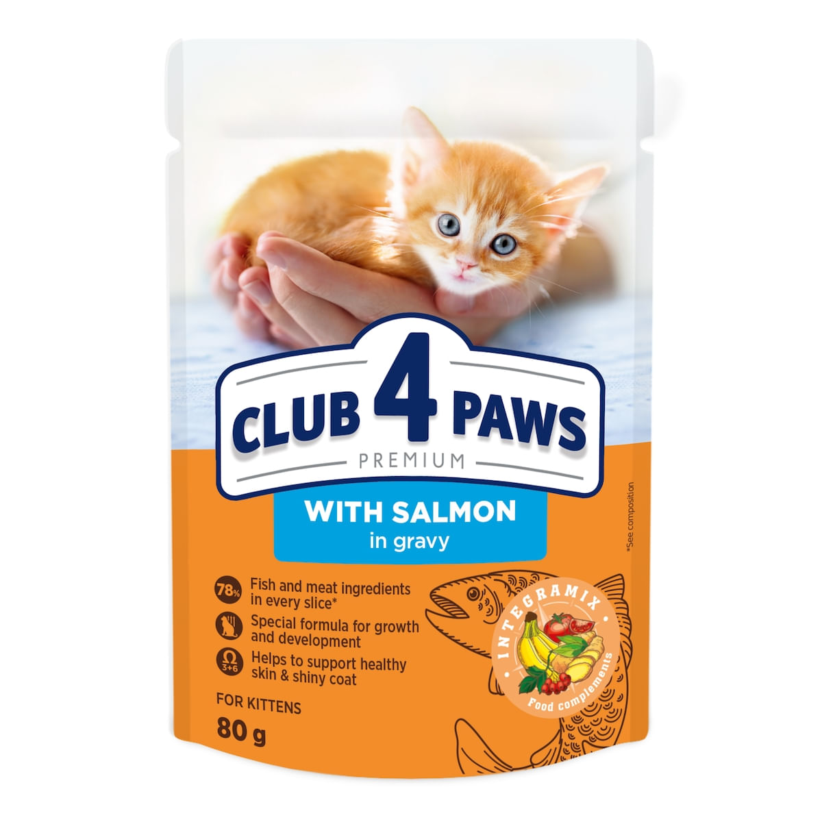 CLUB 4 PAWS Premium , Somon, plic hrană umedă pisici junior, (în sos), 80g - poza 1