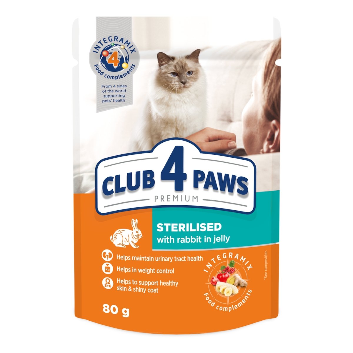 CLUB 4 PAWS Premium Sterilised, Iepure, plic hrană umedă pisici sterilizate, (în aspic), 80g CLUB 4 PAWS Premium Sterilised, Iepure, plic hrană umedă pisici sterilizate, (în aspic), bax, 80g x 24buc - poza 1