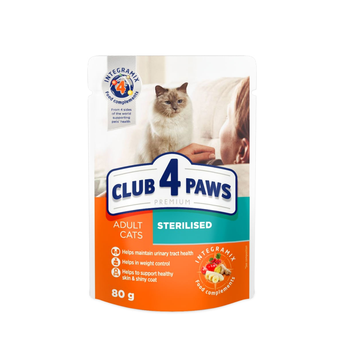 CLUB 4 PAWS Premium Sterilised, Pui, hrană umedă pisici sterilizate CLUB 4 PAWS Premium Sterilised, Pui, plic hrană umedă pisici sterilizate, bax, 80g x 24buc - poza 1