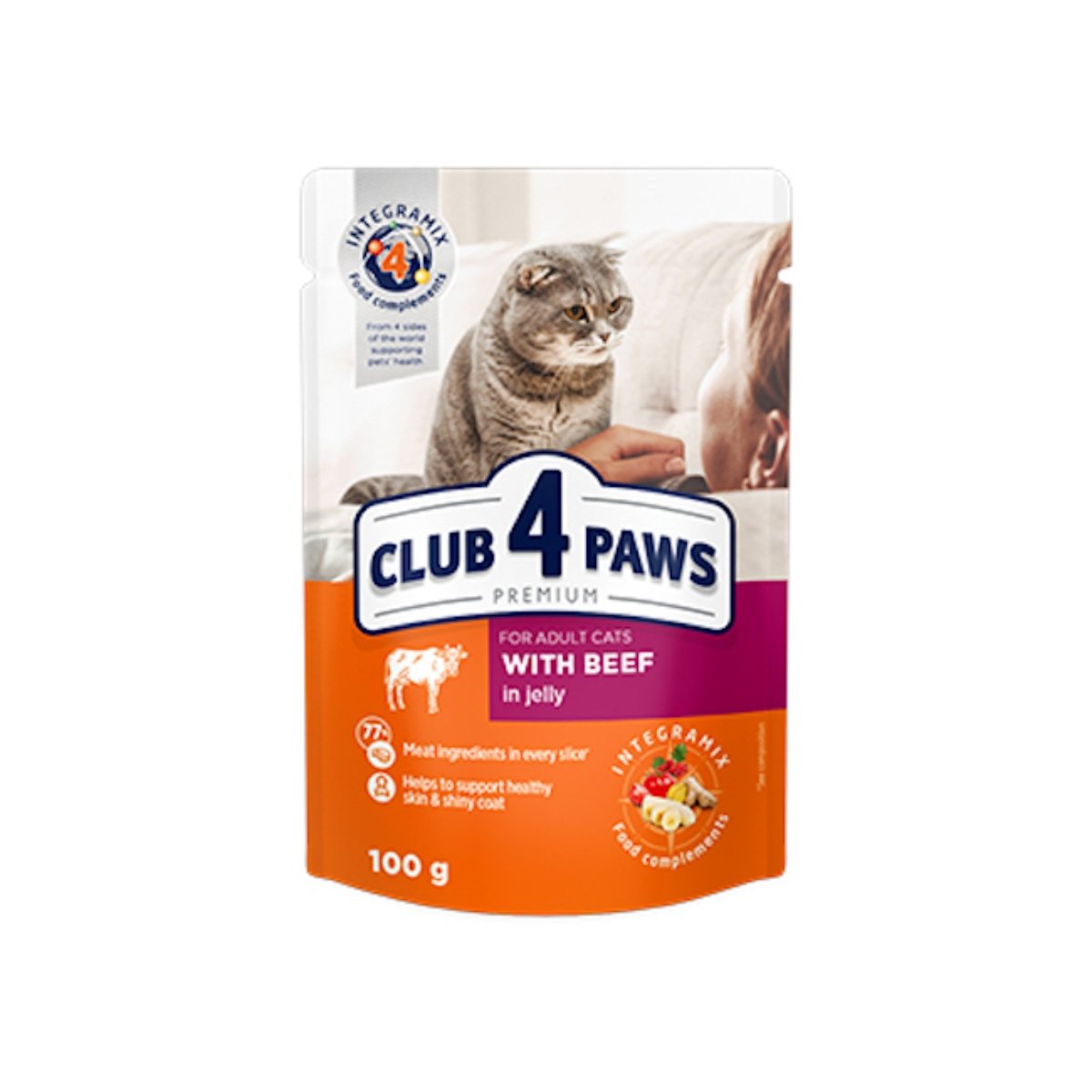 CLUB 4 PAWS Premium, Vită, hrană umedă pisici, Vită, (în sos) CLUB 4 PAWS Premium, Vită, plic hrană umedă pisici, (în sos), 100g - poza 3
