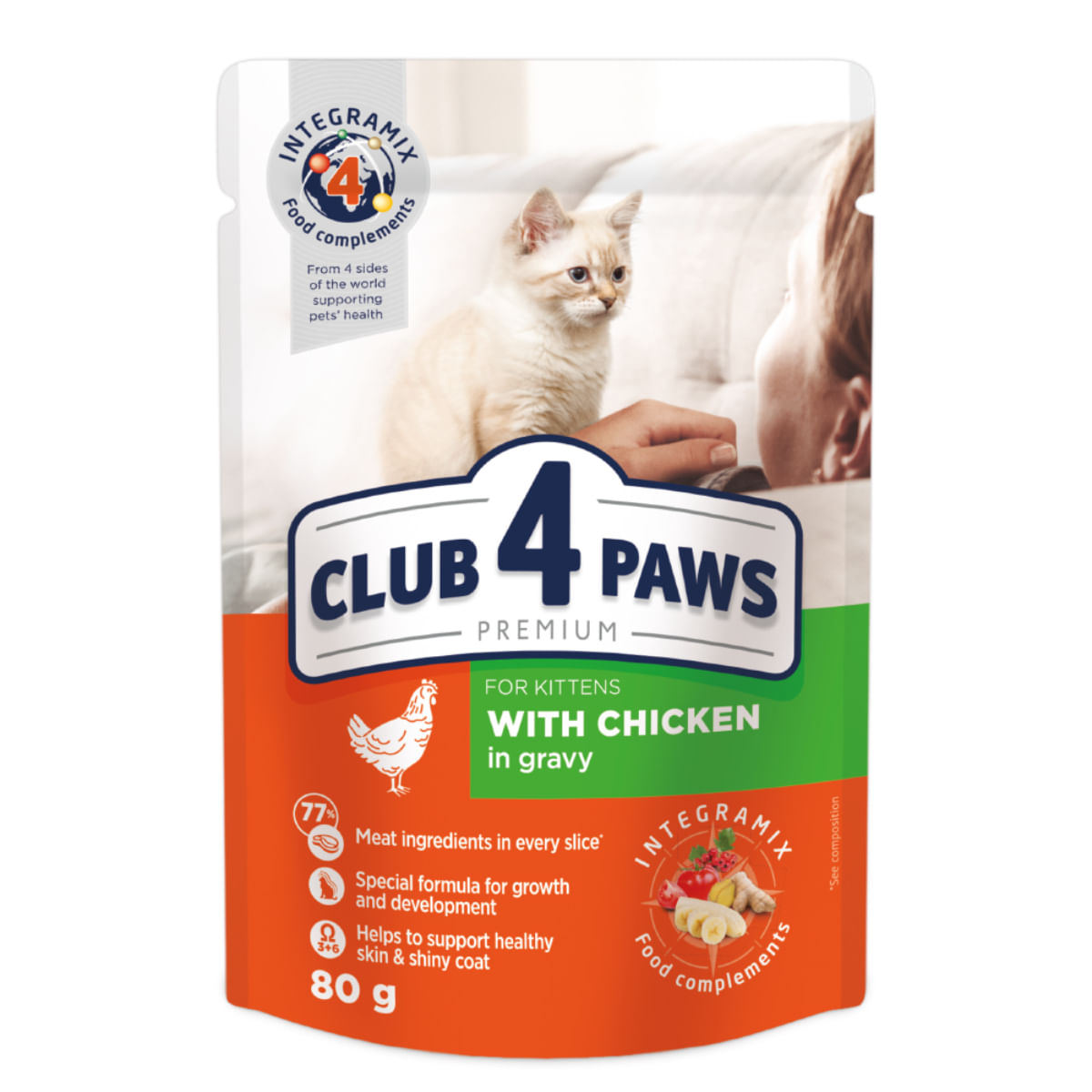 CLUB 4 PAWS, Pui, plic hrană umedă pisici, (în sos), 85g - poza 2