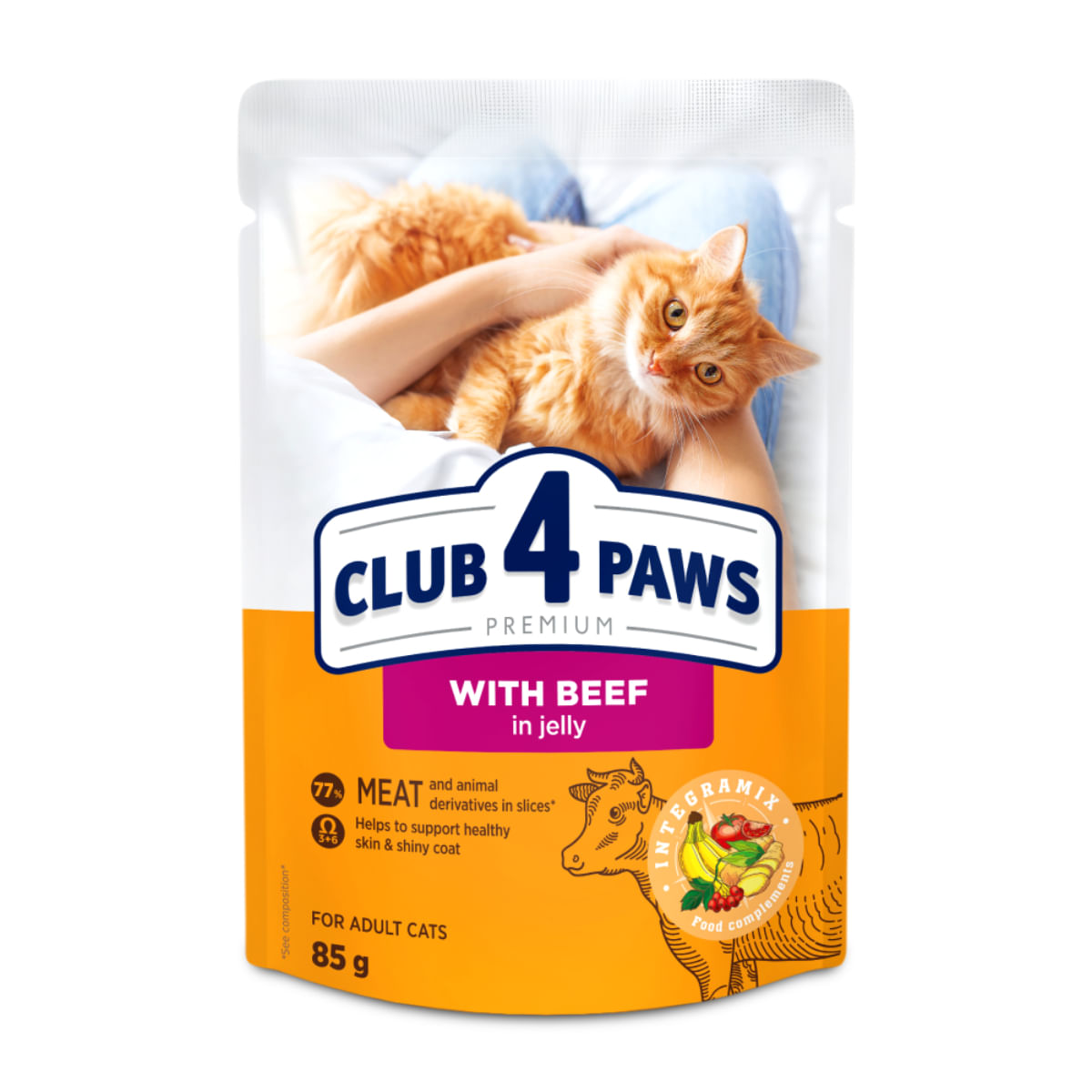 CLUB 4 PAWS, Vită, plic hrană umedă pisici, (în aspic), 85g - poza 1