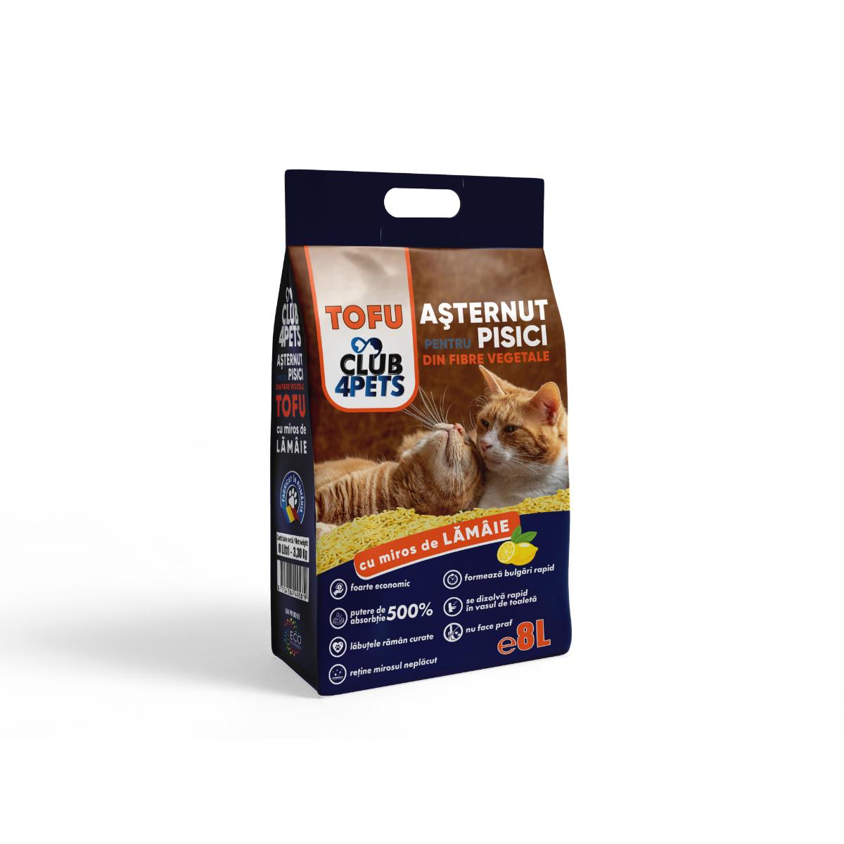 CLUB 4 PETS, Lămâie, așternut igienic pisici, peleți, tofu, aglomerant, ecologic, biodegradabil, 8l - poza 1