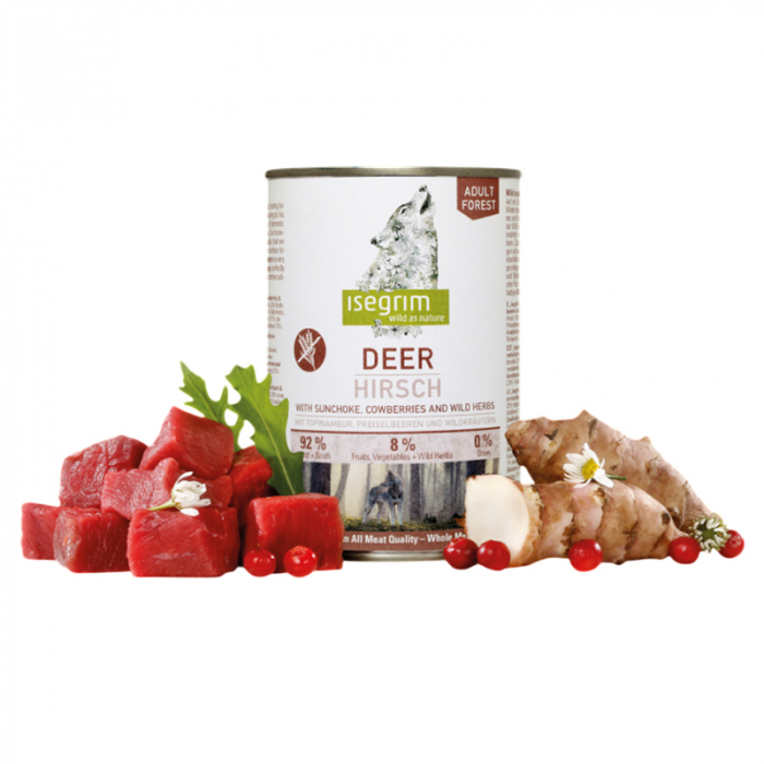 Conserva pentru caini Isegrim Adult Deer cu caprioara merisor 400 gr