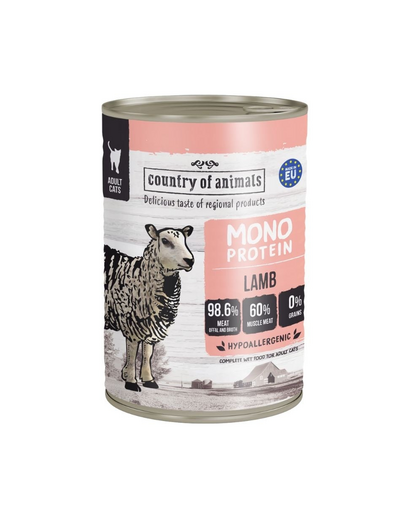 COUNTRY OF ANIMALS hrană umedă monoproteică cu miel pentru pisici 400 g